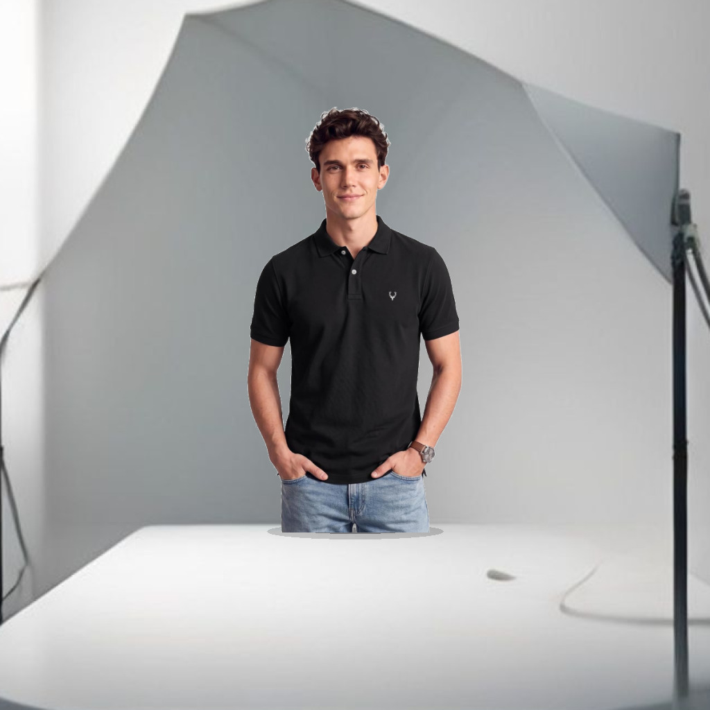 Allen Solly Men’s Polo T‑Shirt | Comfortable Rich Cotton Blend, Band Collar, Regular Fit | Stylish & Premium All Day Wear - 1:1 Commercial Studio Staging