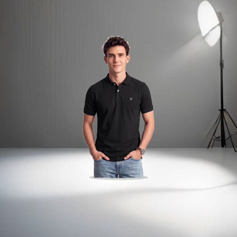 Allen Solly Men’s Polo T‑Shirt | Comfortable Rich Cotton Blend, Band Collar, Regular Fit | Stylish & Premium All Day Wear - 1:1 Commercial Studio Staging