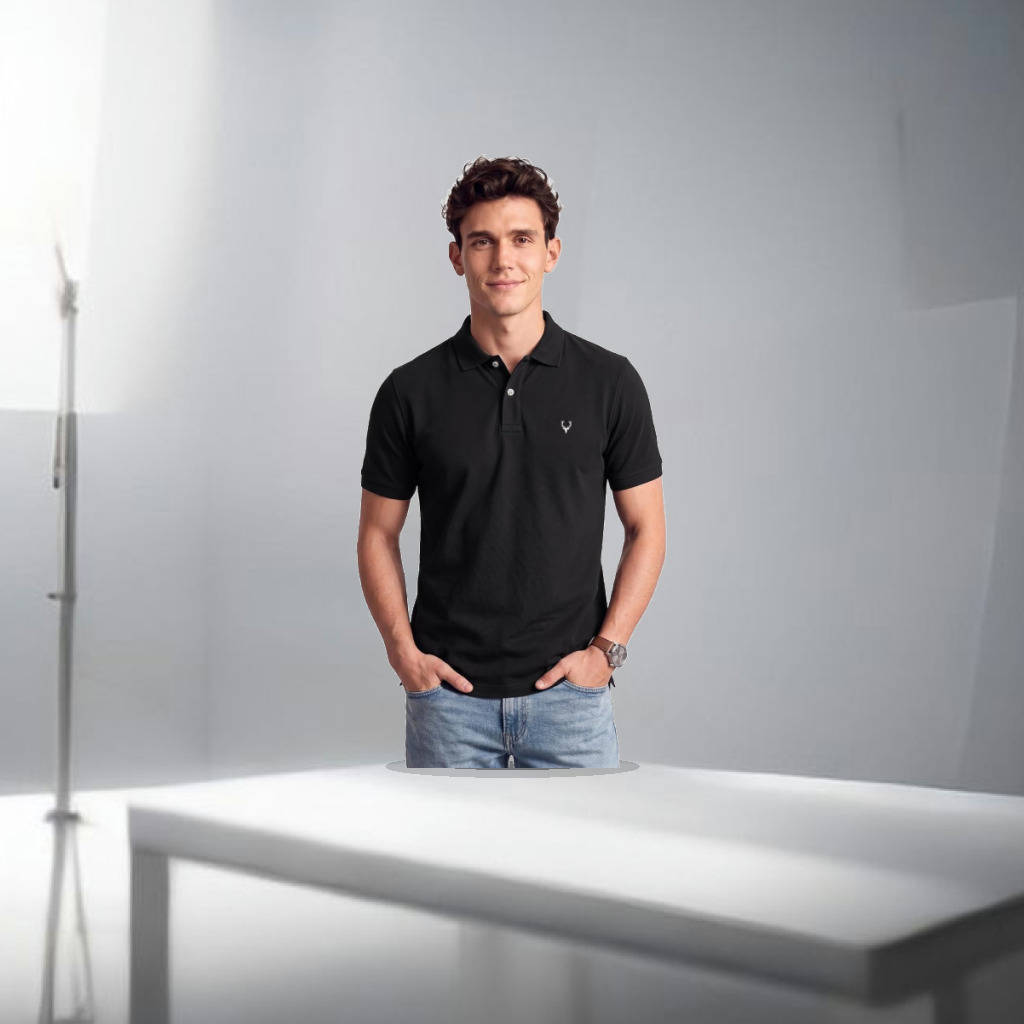 Allen Solly Men’s Polo T‑Shirt | Comfortable Rich Cotton Blend, Band Collar, Regular Fit | Stylish & Premium All Day Wear - 1:1 Commercial Studio Staging