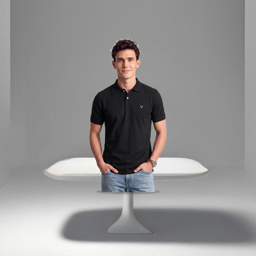 Allen Solly Men’s Polo T‑Shirt | Comfortable Rich Cotton Blend, Band Collar, Regular Fit | Stylish & Premium All Day Wear - 1:1 Commercial Studio Staging
