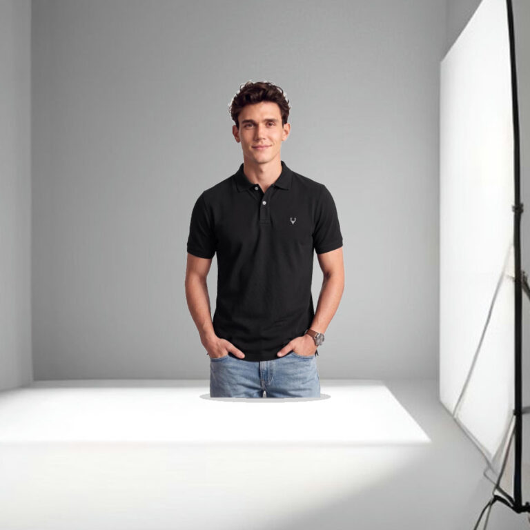 Allen Solly Men’s Polo T‑Shirt | Comfortable Rich Cotton Blend, Band Collar, Regular Fit | Stylish & Premium All Day Wear - 1:1 Commercial Studio Staging