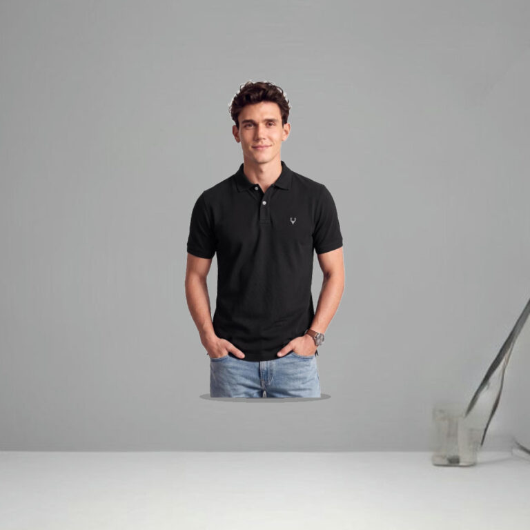 Allen Solly Men’s Polo T‑Shirt | Comfortable Rich Cotton Blend, Band Collar, Regular Fit | Stylish & Premium All Day Wear - 1:1 Commercial Studio Staging