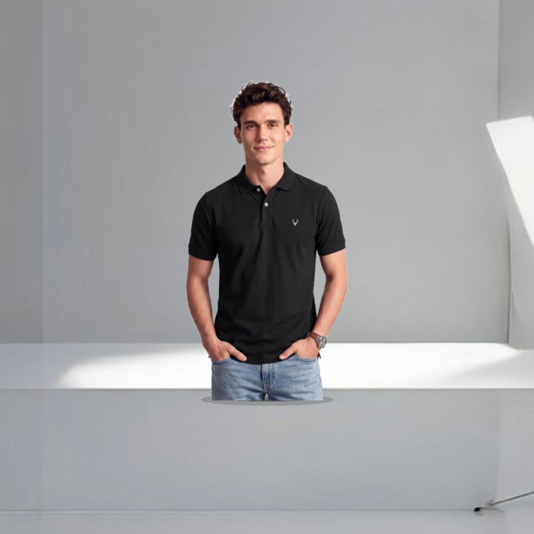 Allen Solly Men’s Polo T‑Shirt | Comfortable Rich Cotton Blend, Band Collar, Regular Fit | Stylish & Premium All Day Wear - 1:1 Commercial Studio Staging