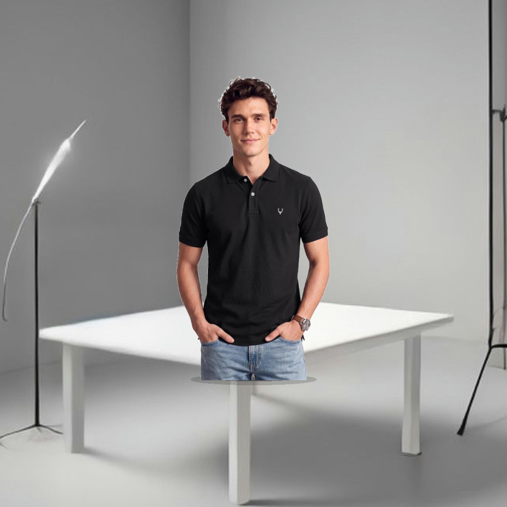 Allen Solly Men’s Polo T‑Shirt | Comfortable Rich Cotton Blend, Band Collar, Regular Fit | Stylish & Premium All Day Wear - 1:1 Commercial Studio Staging