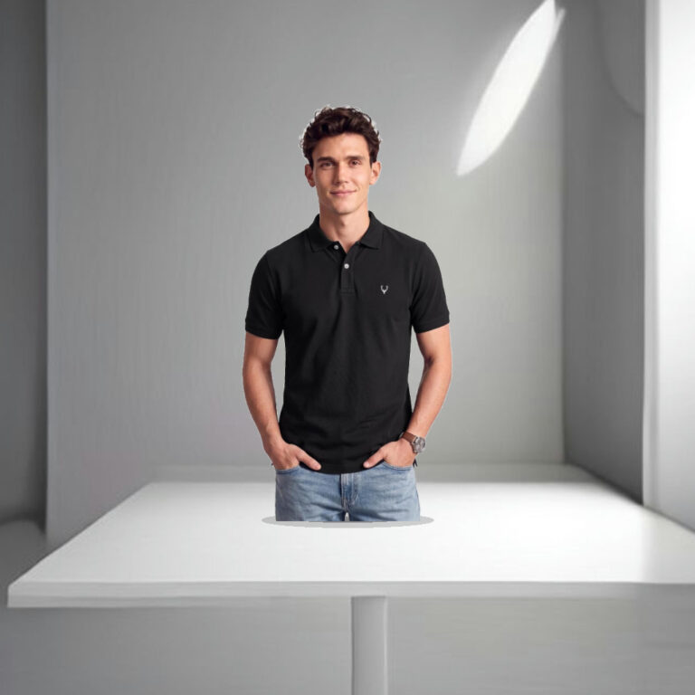 Allen Solly Men’s Polo T‑Shirt | Comfortable Rich Cotton Blend, Band Collar, Regular Fit | Stylish & Premium All Day Wear - 1:1 Commercial Studio Staging