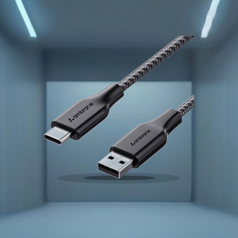 Ambrane Unbreakable 3A Fast Charging 1.5m Braided Type C Cable for Smartphones, Tablets & other Type C devices, 480Mbps Data - 1:1 Commercial Studio Staging