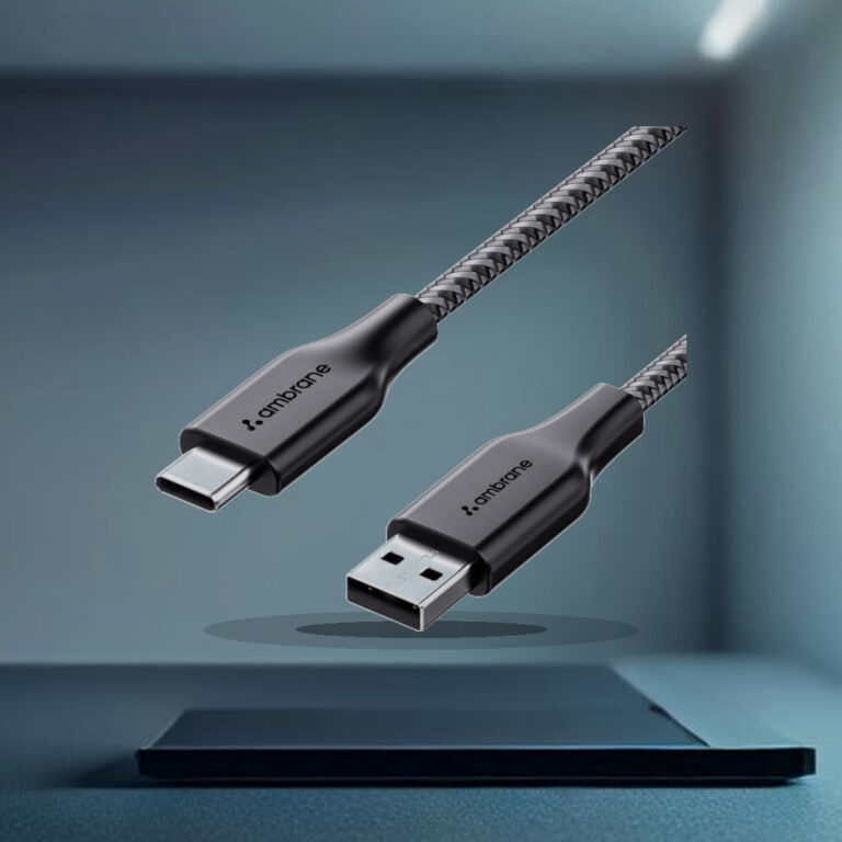 Ambrane Unbreakable 3A Fast Charging 1.5m Braided Type C Cable for Smartphones, Tablets & other Type C devices, 480Mbps Data - 1:1 Commercial Studio Staging