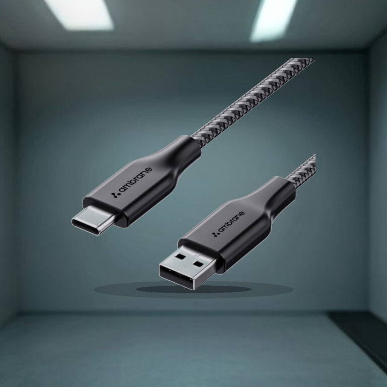 Ambrane Unbreakable 3A Fast Charging 1.5m Braided Type C Cable for Smartphones, Tablets & other Type C devices, 480Mbps Data - 1:1 Commercial Studio Staging