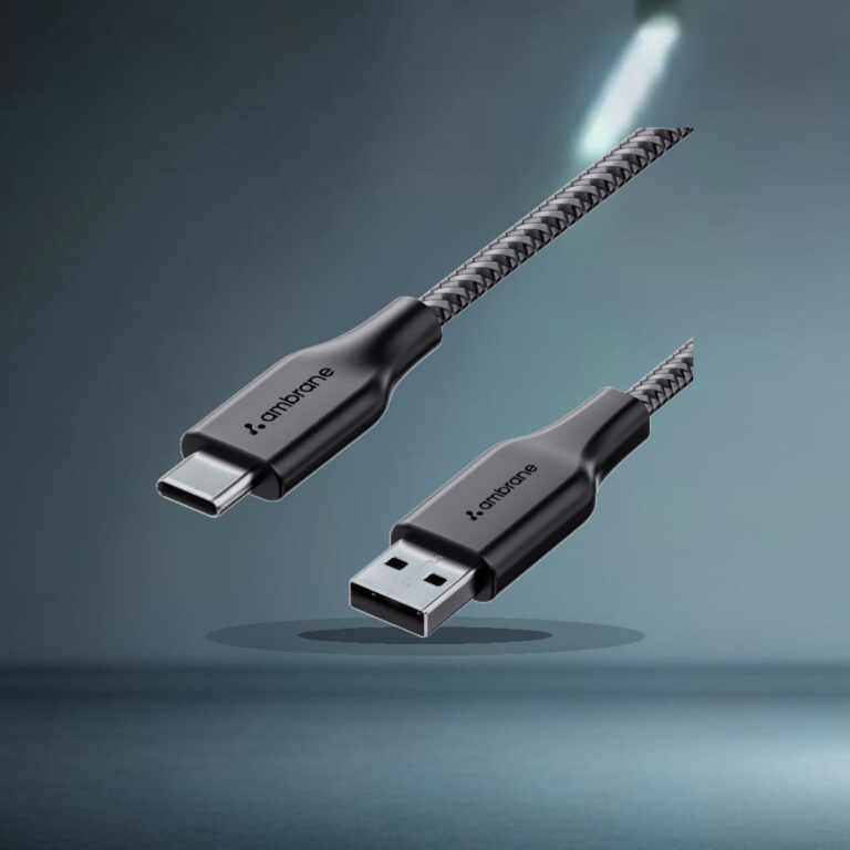 Ambrane Unbreakable 3A Fast Charging 1.5m Braided Type C Cable for Smartphones, Tablets & other Type C devices, 480Mbps Data - 1:1 Commercial Studio Staging