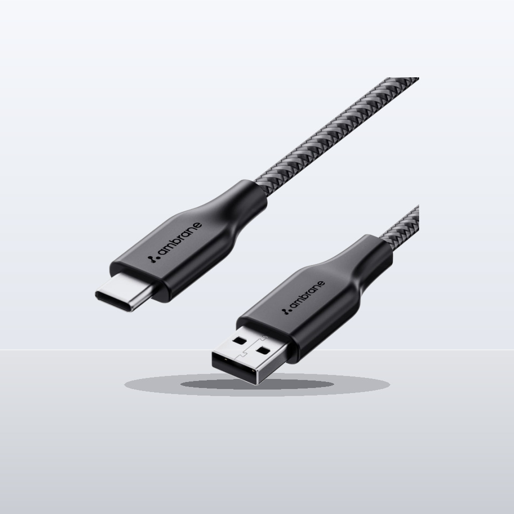 Ambrane Unbreakable 3A Fast Charging 1.5m Braided Type C Cable for Smartphones, Tablets & other Type C devices, 480Mbps Data - 1:1 Commercial Studio Staging