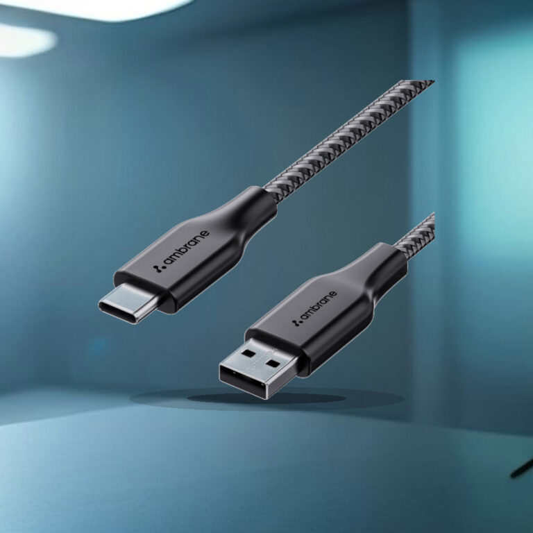 Ambrane Unbreakable 3A Fast Charging 1.5m Braided Type C Cable for Smartphones, Tablets & other Type C devices, 480Mbps Data - 1:1 Commercial Studio Staging