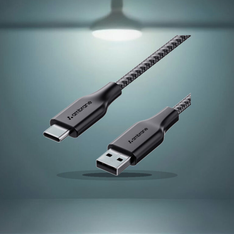 Ambrane Unbreakable 3A Fast Charging 1.5m Braided Type C Cable for Smartphones, Tablets & other Type C devices, 480Mbps Data - 1:1 Commercial Studio Staging