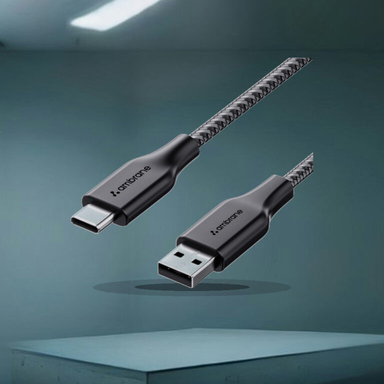 Ambrane Unbreakable 3A Fast Charging 1.5m Braided Type C Cable for Smartphones, Tablets & other Type C devices, 480Mbps Data - 1:1 Commercial Studio Staging