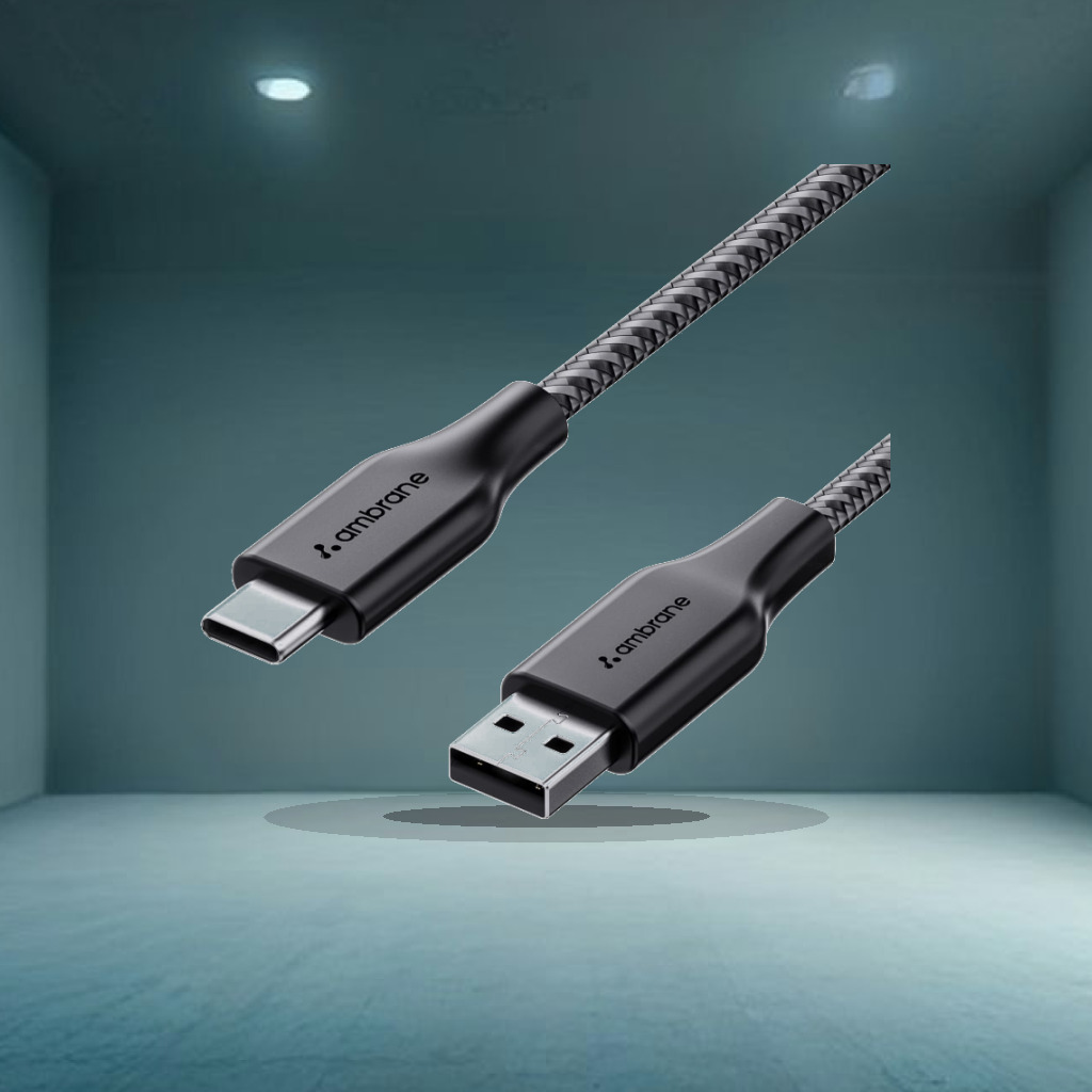 Ambrane Unbreakable 3A Fast Charging 1.5m Braided Type C Cable for Smartphones, Tablets & other Type C devices, 480Mbps Data - 1:1 Commercial Studio Staging