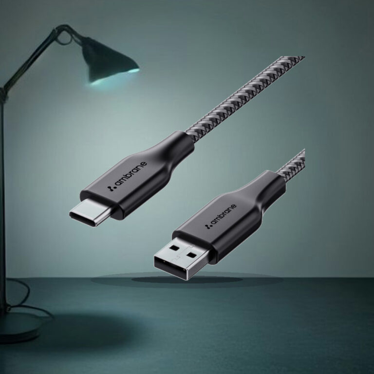 Ambrane Unbreakable 3A Fast Charging 1.5m Braided Type C Cable for Smartphones, Tablets & other Type C devices, 480Mbps Data - 1:1 Commercial Studio Staging