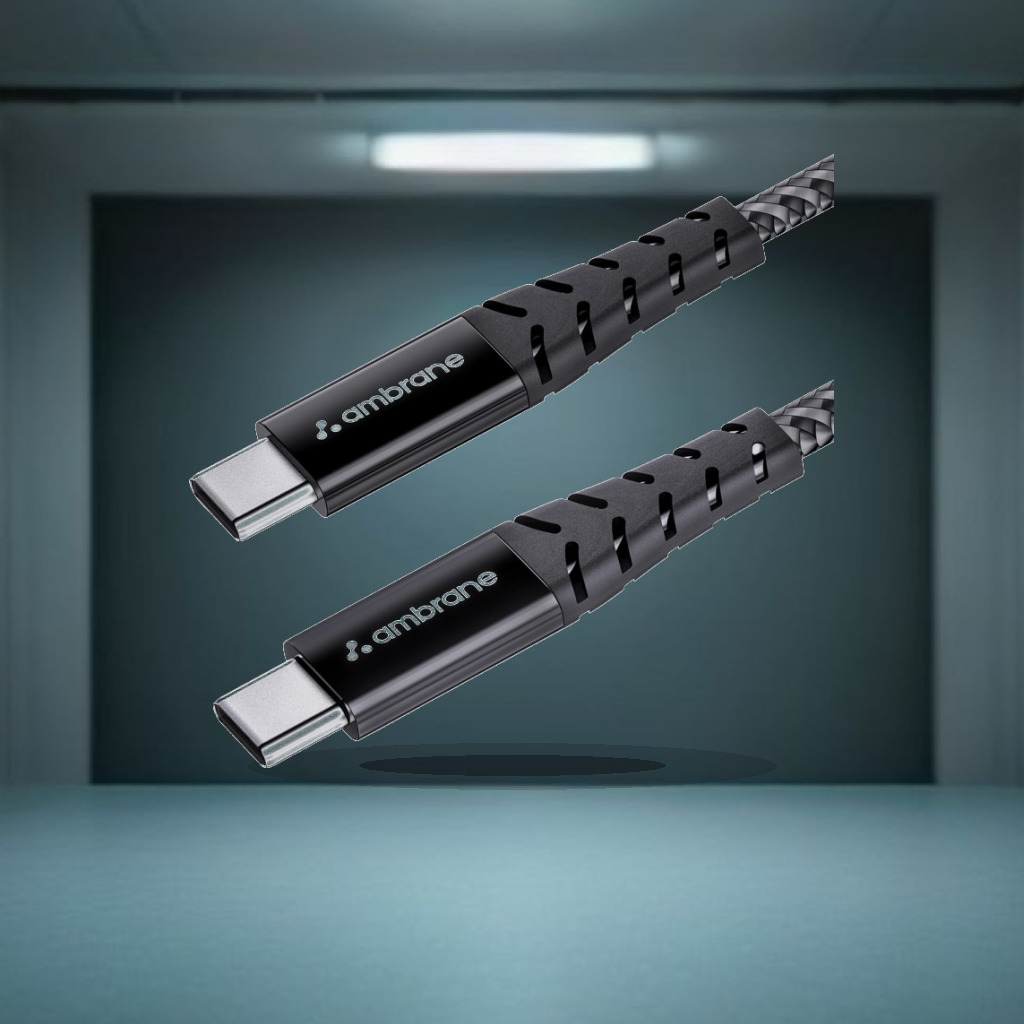 Ambrane Unbreakable 60W Fast Charging 1.5M Braided Type C to Type C Cable for Smartphones, Tablets, Laptops & Other Type C De - 1:1 Commercial Studio Staging