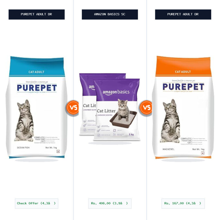 Purepet Adult Dry Cat Food vs Amazon Basics Scoopable Smart White Bentonite Scented Split-Wise Head-to-Head Comparison