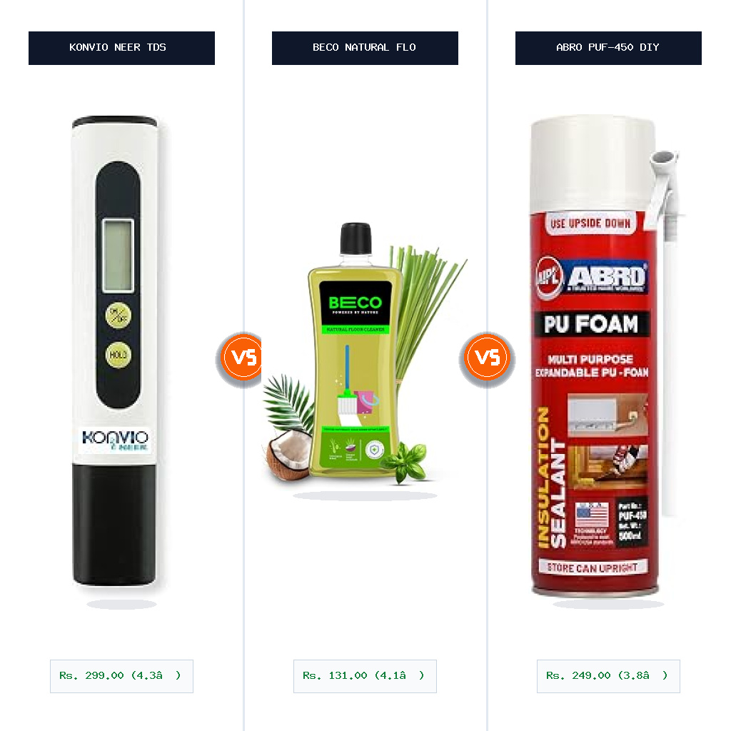 Konvio Neer TDS Meter for Water Testing vs Beco Natural Floor Cleaner -1 Litre Split-Wise Head-to-Head Comparison
