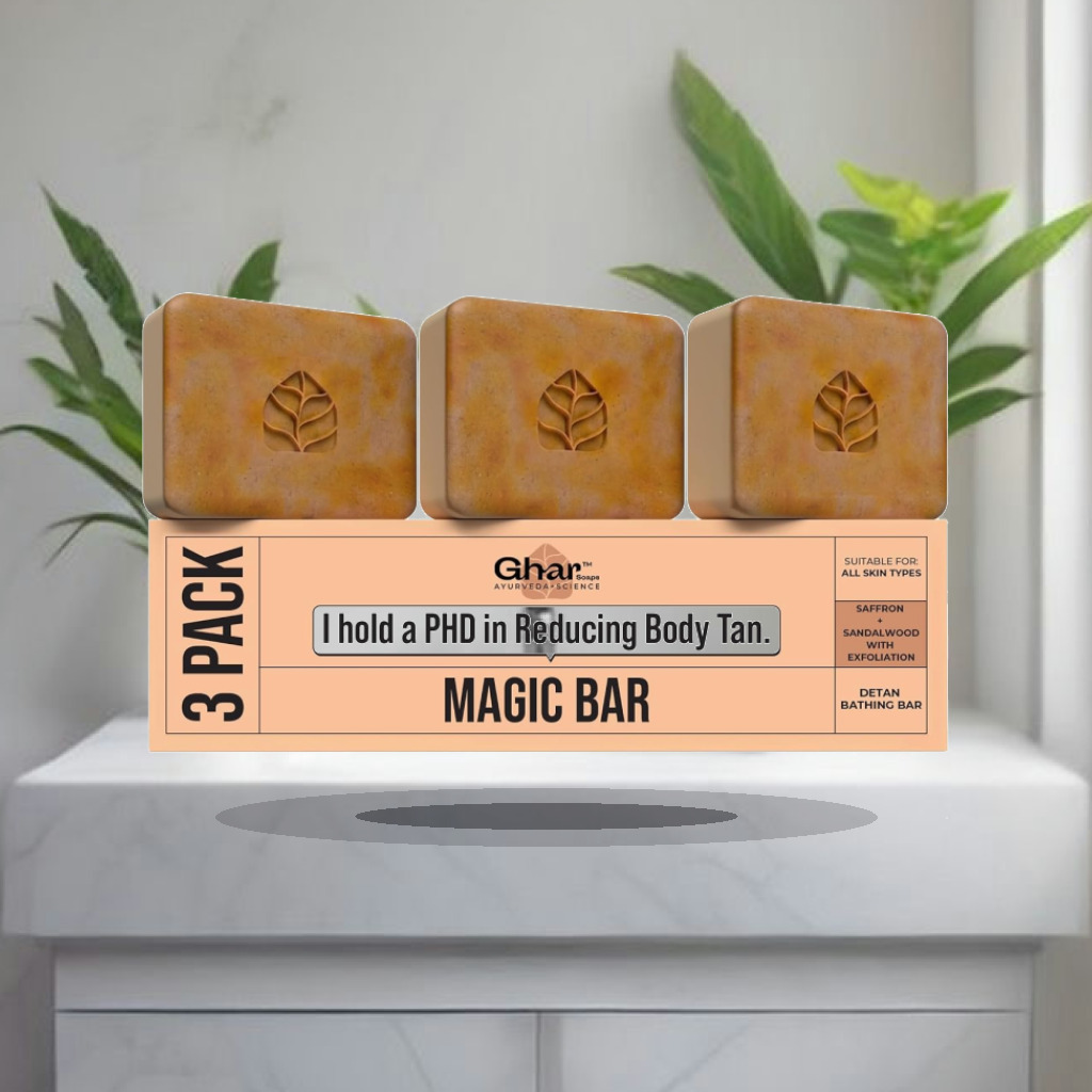 Ghar Soaps Sandalwood & Saffron Magic Bar For Bath (300 Gms Pack Of 3) | Paraben Free | Chandan & Kesar Bath Soap | Handmade - 1:1 Commercial Studio Staging
