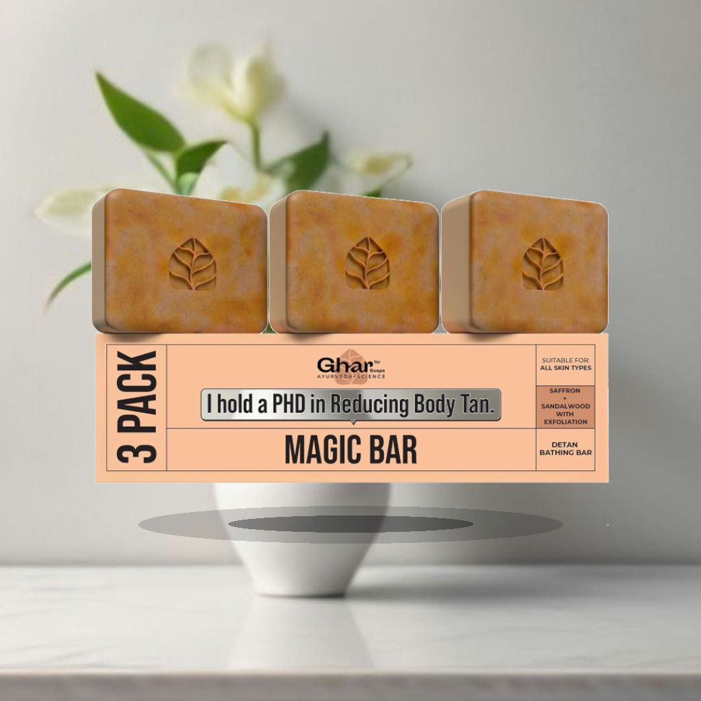 Ghar Soaps Sandalwood & Saffron Magic Bar For Bath (300 Gms Pack Of 3) | Paraben Free | Chandan & Kesar Bath Soap | Handmade - 1:1 Commercial Studio Staging