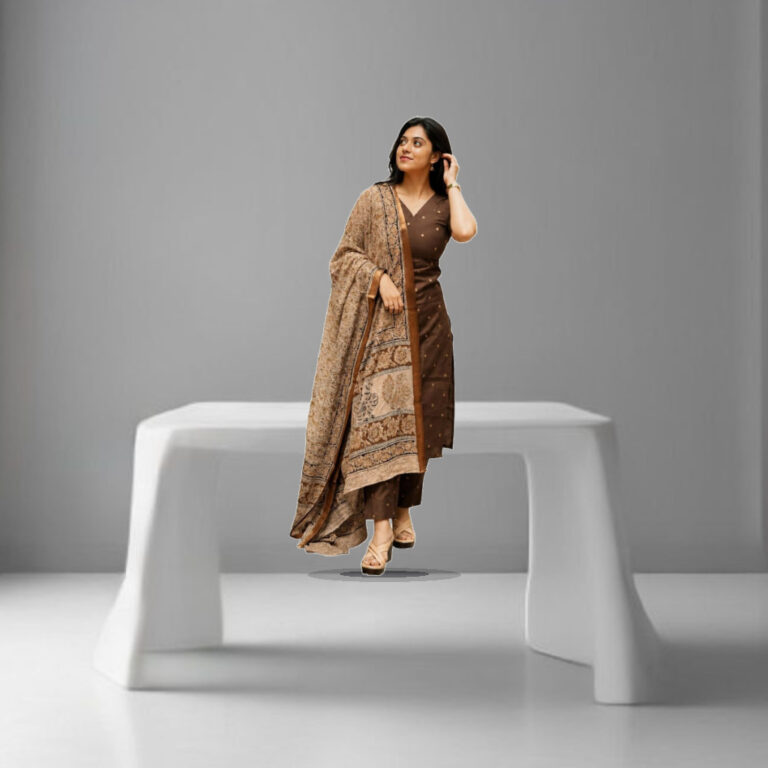 GoSriKi Kurta Set Women Viscose Printed | Kurti Set Woman | Kurta Pant Dupatta 3 Piece Outfit | V-Neck Elbow Length Sleeve St - 1:1 Commercial Studio Staging