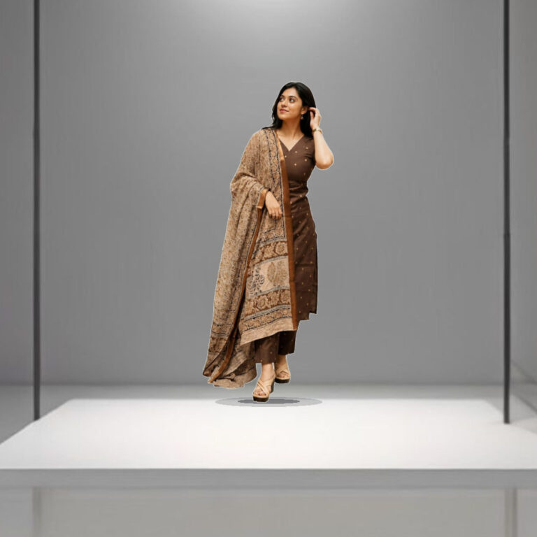 GoSriKi Kurta Set Women Viscose Printed | Kurti Set Woman | Kurta Pant Dupatta 3 Piece Outfit | V-Neck Elbow Length Sleeve St - 1:1 Commercial Studio Staging