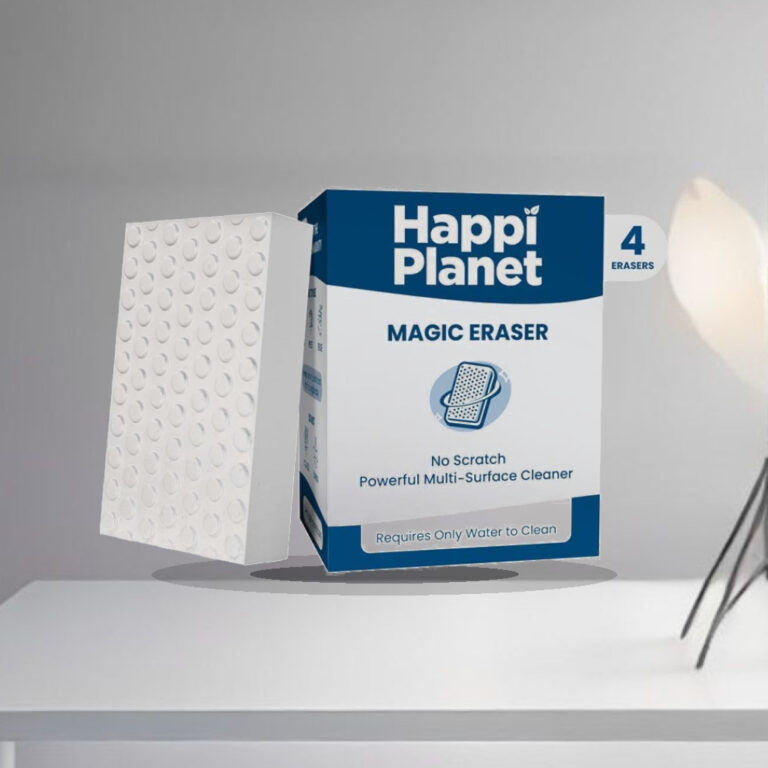 Happi Planet Magic Eraser | Pack of 4 | No Scratch Multi-Surface Cleaning Sponge | Removes 100+ Tough Stains | Just Add Water - 1:1 Commercial Studio Staging