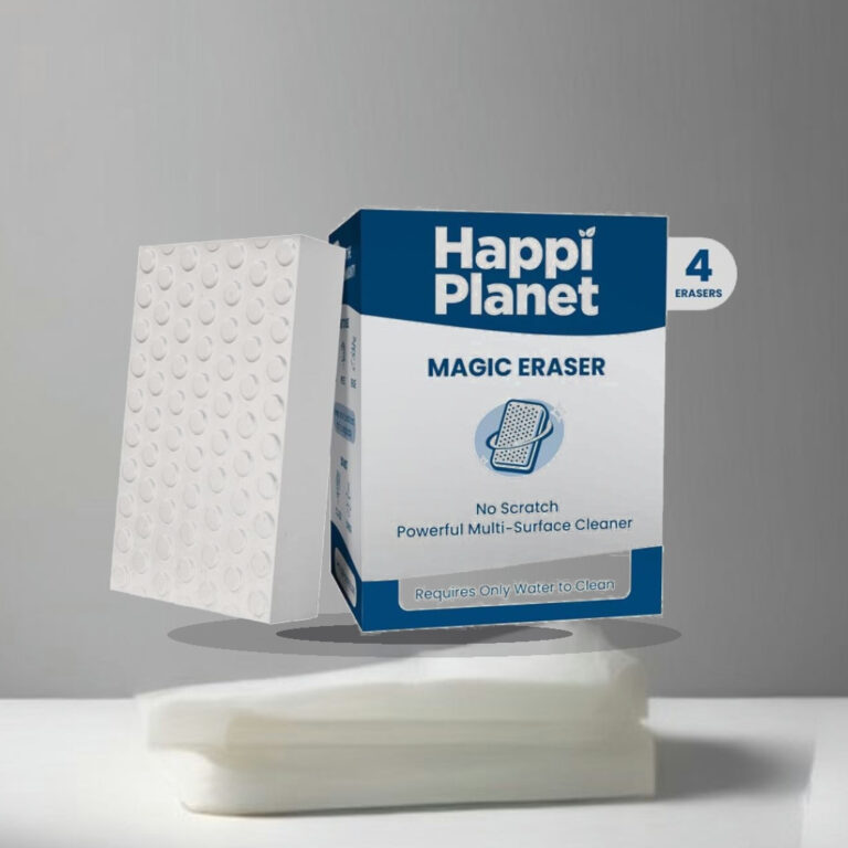 Happi Planet Magic Eraser | Pack of 4 | No Scratch Multi-Surface Cleaning Sponge | Removes 100+ Tough Stains | Just Add Water - 1:1 Commercial Studio Staging