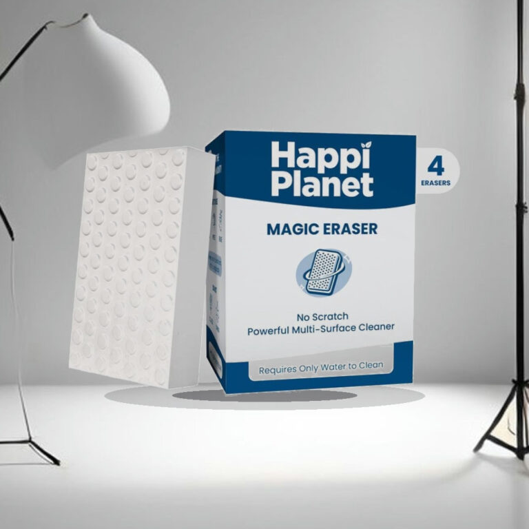 Happi Planet Magic Eraser | Pack of 4 | No Scratch Multi-Surface Cleaning Sponge | Removes 100+ Tough Stains | Just Add Water - 1:1 Commercial Studio Staging
