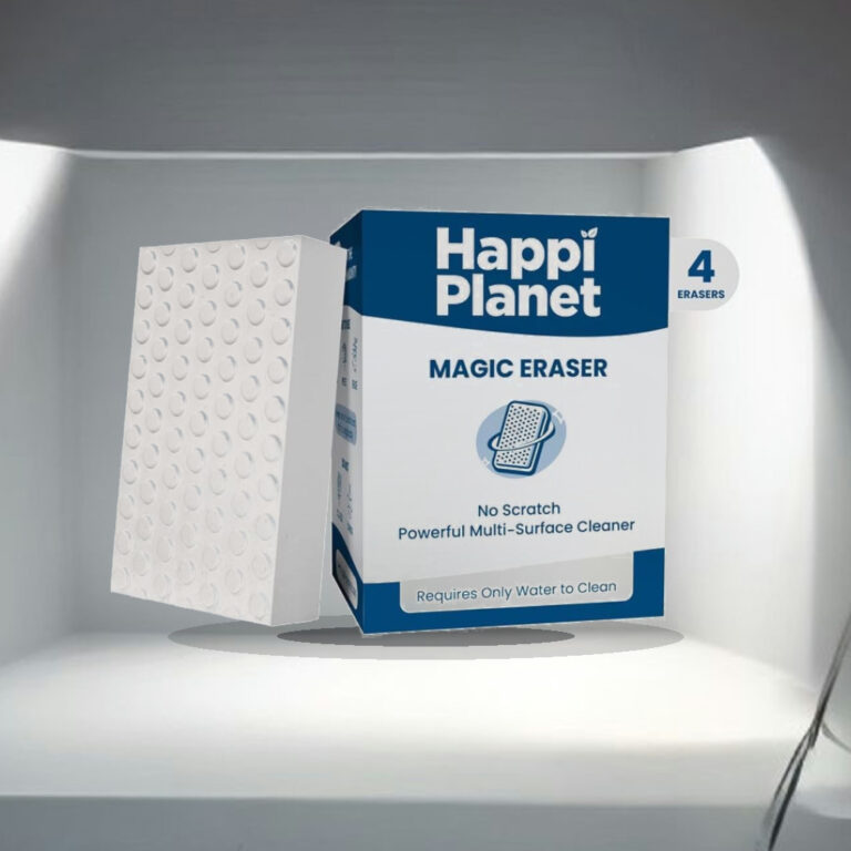 Happi Planet Magic Eraser | Pack of 4 | No Scratch Multi-Surface Cleaning Sponge | Removes 100+ Tough Stains | Just Add Water - 1:1 Commercial Studio Staging