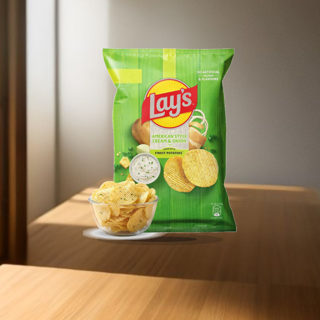 Lay's American Style Potato Chips - Cream & Onion, 58 Gm/52.9 Gm [weight may vary] - 1:1 Commercial Studio Staging