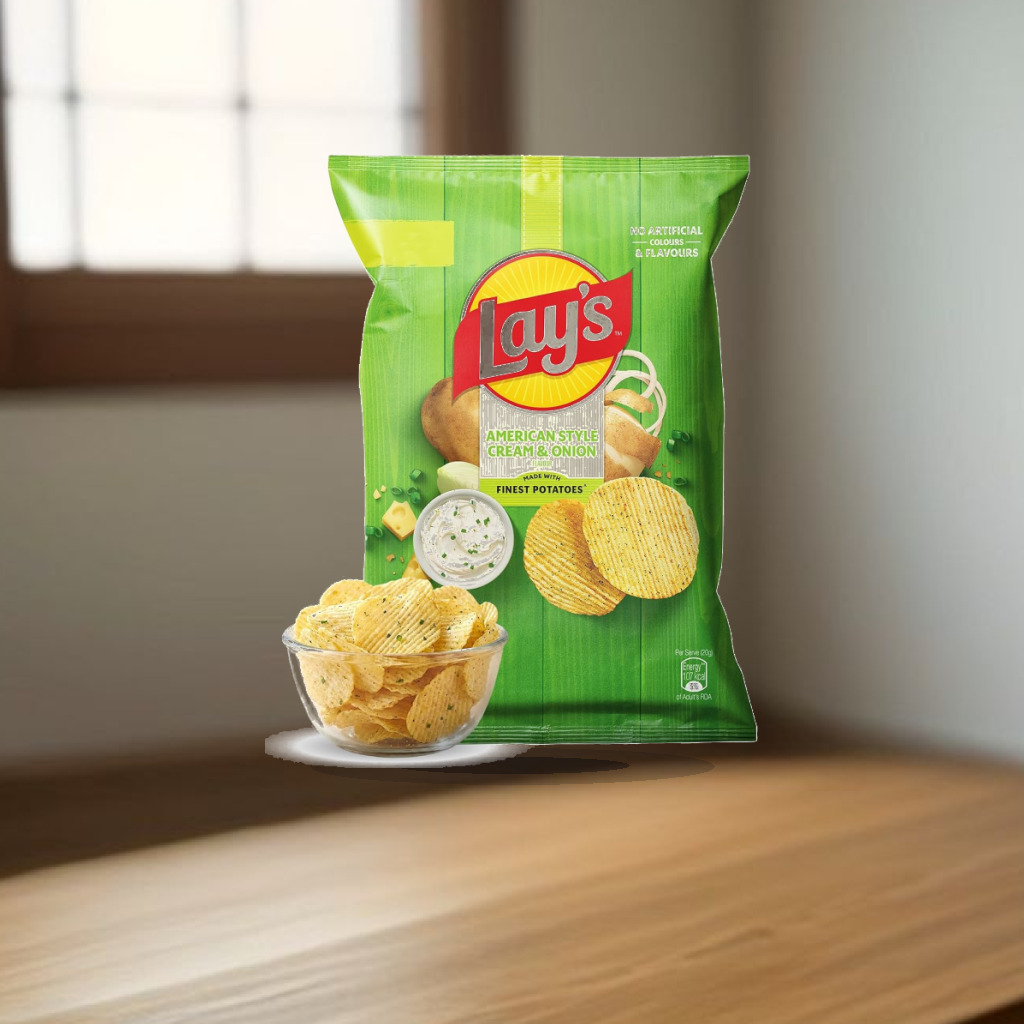 Lay's American Style Potato Chips - Cream & Onion, 58 Gm/52.9 Gm [weight may vary] - 1:1 Commercial Studio Staging