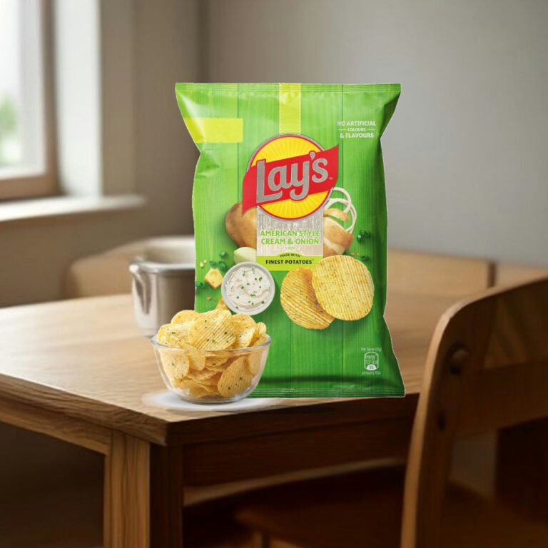 Lay's American Style Potato Chips - Cream & Onion, 58 Gm/52.9 Gm [weight may vary] - 1:1 Commercial Studio Staging