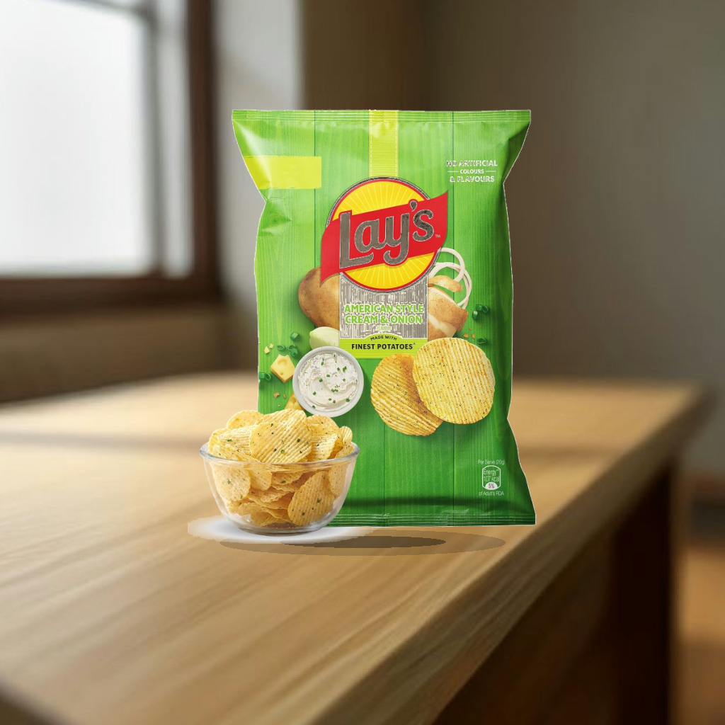 Lay's American Style Potato Chips - Cream & Onion, 58 Gm/52.9 Gm [weight may vary] - 1:1 Commercial Studio Staging