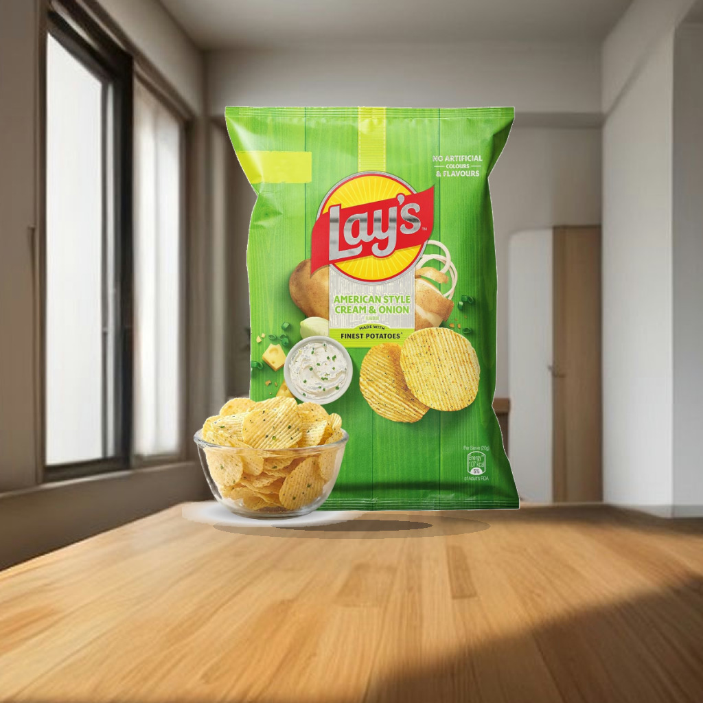 Lay's American Style Potato Chips - Cream & Onion, 58 Gm/52.9 Gm [weight may vary] - 1:1 Commercial Studio Staging