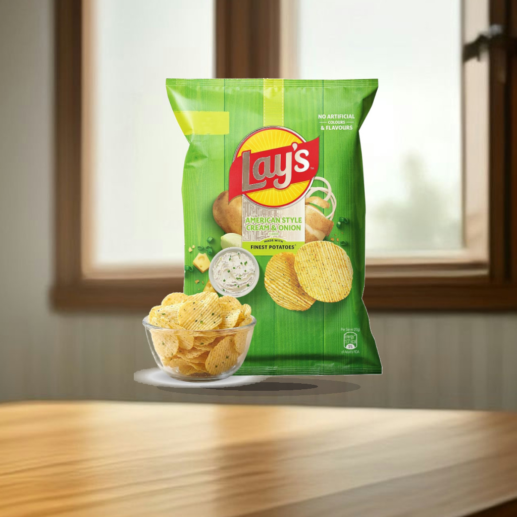 Lay's American Style Potato Chips - Cream & Onion, 58 Gm/52.9 Gm [weight may vary] - 1:1 Commercial Studio Staging