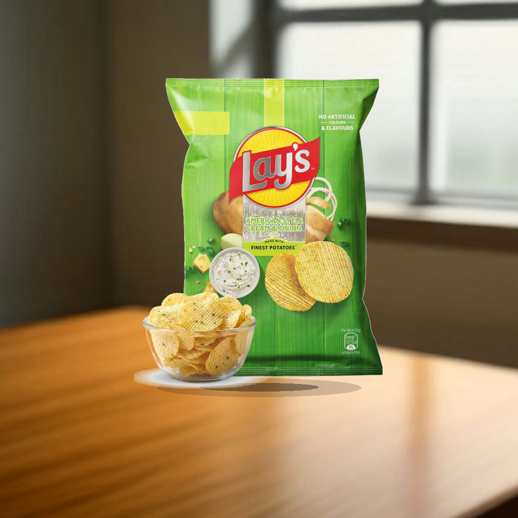 Lay's American Style Potato Chips - Cream & Onion, 58 Gm/52.9 Gm [weight may vary] - 1:1 Commercial Studio Staging