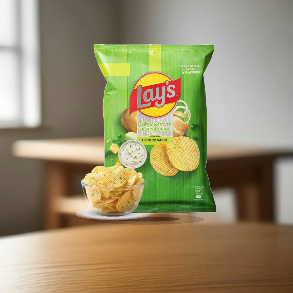 Lay's American Style Potato Chips - Cream & Onion, 58 Gm/52.9 Gm [weight may vary] - 1:1 Commercial Studio Staging
