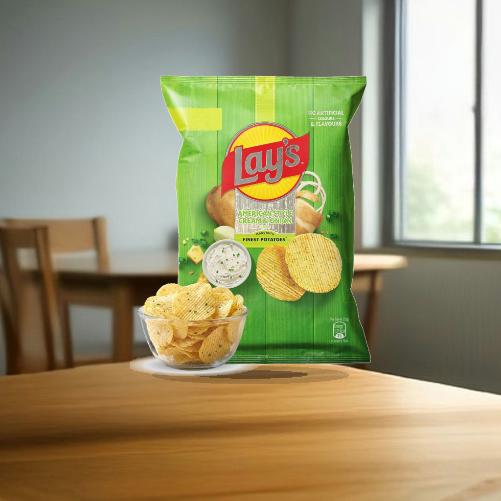 Lay's American Style Potato Chips - Cream & Onion, 58 Gm/52.9 Gm [weight may vary] - 1:1 Commercial Studio Staging