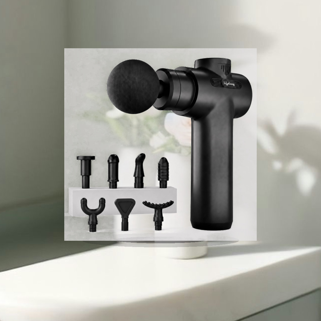 Lifelong LLGM109 Percussion Massage Gun for Pain Relief, Deep Tissue, 6 Speeds & 8 Massage Heads, Cordless, Quiet Operation f - 1:1 Commercial Studio Staging