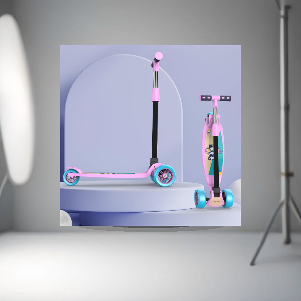 Lifelong LLKS03 Foldable Kick Skating Cycle| Skate Scooter for Kids(Max User Weight: 50Kg) Kids Scooter (Pink, Blue) - 1:1 Commercial Studio Staging