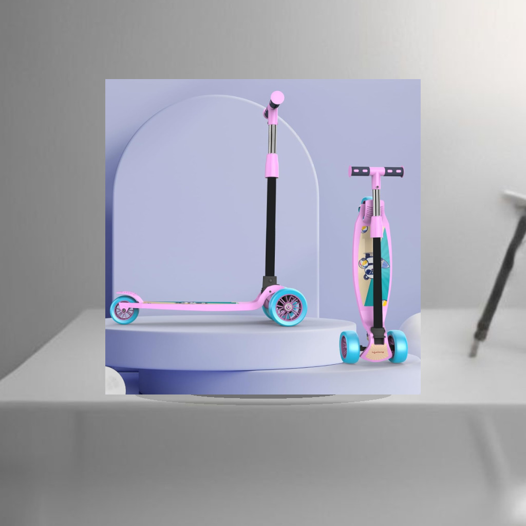 Lifelong LLKS03 Foldable Kick Skating Cycle| Skate Scooter for Kids(Max User Weight: 50Kg) Kids Scooter (Pink, Blue) - 1:1 Commercial Studio Staging