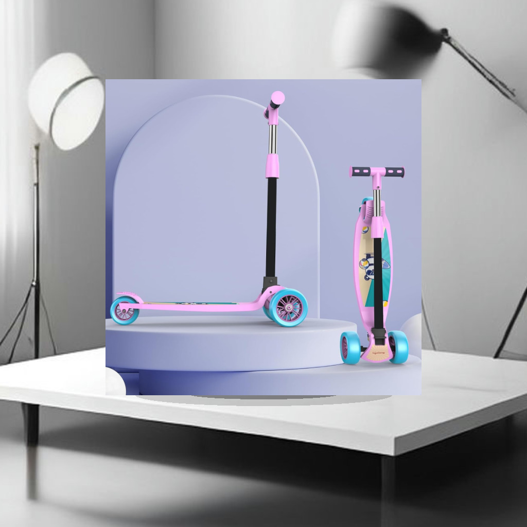 Lifelong LLKS03 Foldable Kick Skating Cycle| Skate Scooter for Kids(Max User Weight: 50Kg) Kids Scooter (Pink, Blue) - 1:1 Commercial Studio Staging
