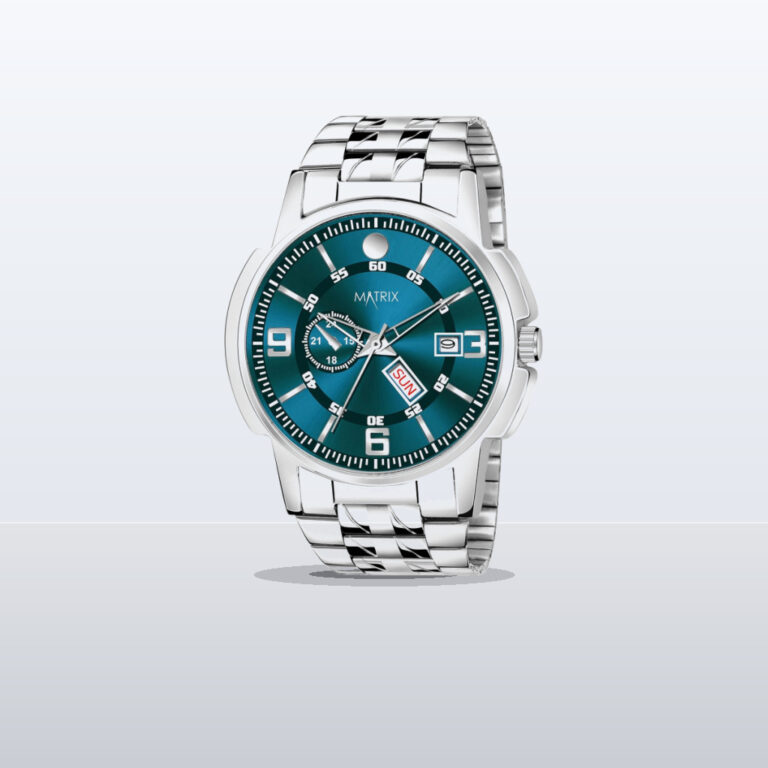 Matrix Black, Blue, White Dial, Day & Date Functioning, Stainless Steel Strap Analog Watch for Men & Women - 1:1 Commercial Studio Staging