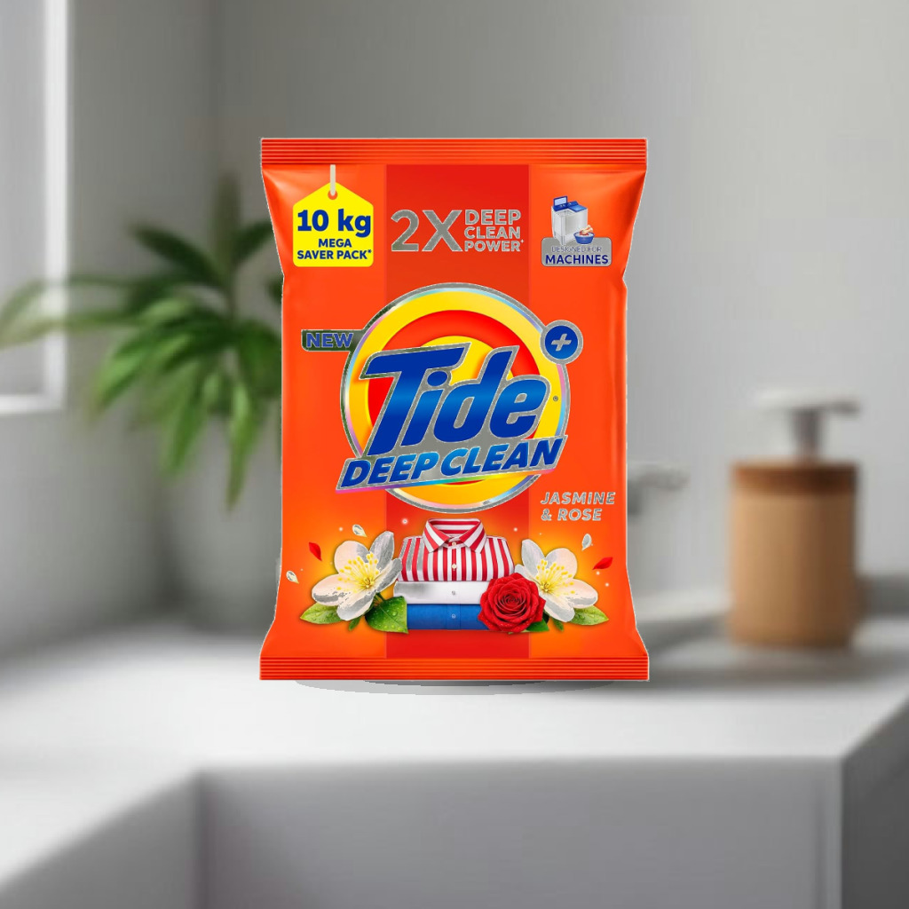Tide Plus Detergent Washing Powder - 10kg Mega Saver Pack | Jasmine & Rose Fragrance | Removes deep-seated Oil, Gravy , Tea S - 1:1 Commercial Studio Staging
