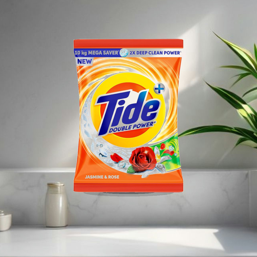 Tide Plus Detergent Washing Powder - 10kg Mega Saver Pack | Jasmine & Rose Fragrance | Removes deep-seated Oil, Gravy , Tea S - 1:1 Commercial Studio Staging