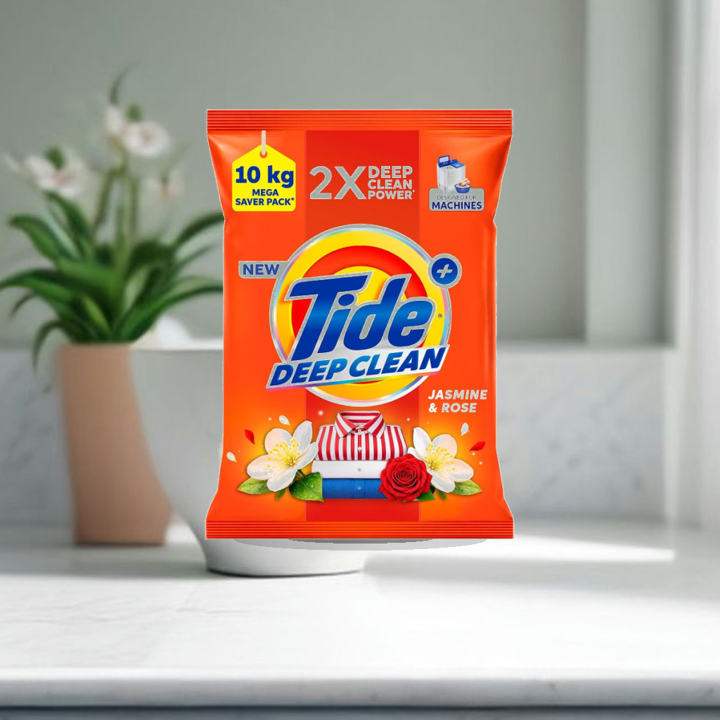 Tide Plus Detergent Washing Powder - 10kg Mega Saver Pack | Jasmine & Rose Fragrance | Removes deep-seated Oil, Gravy , Tea S - 1:1 Commercial Studio Staging