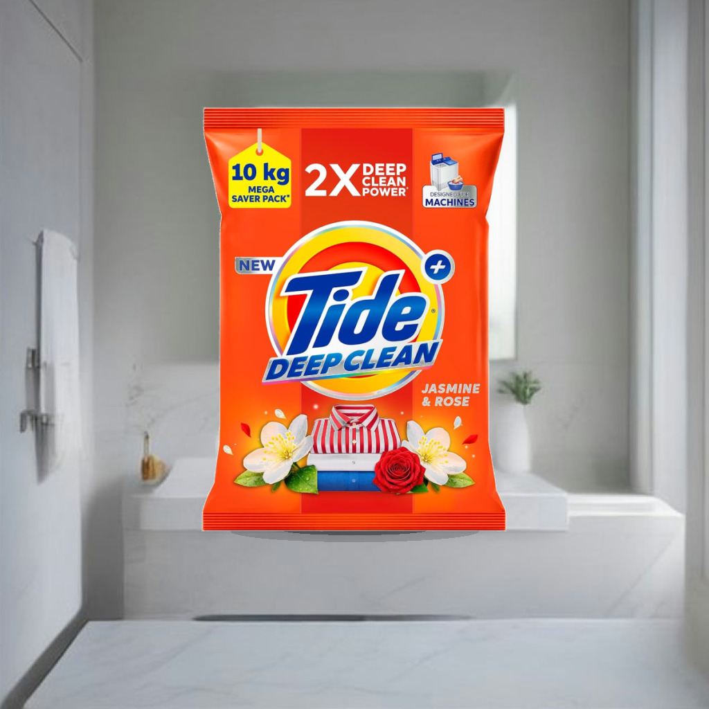 Tide Plus Detergent Washing Powder - 10kg Mega Saver Pack | Jasmine & Rose Fragrance | Removes deep-seated Oil, Gravy , Tea S - 1:1 Commercial Studio Staging